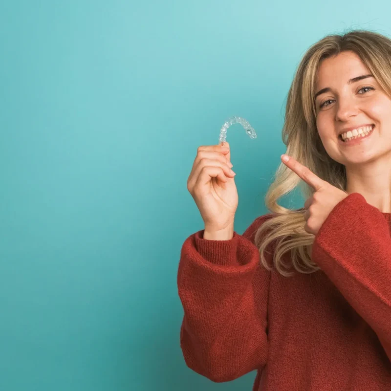 girl holding Clear Aligners